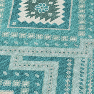 Piper Looms Chantille Tribal ACN1010 Teal Machine Washable Area Rug Swatch Image