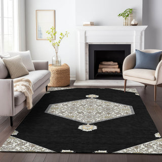 Piper Looms Chantille Oriental ACN1011 Black Machine Washable Area Rug Lifestyle Image Feature