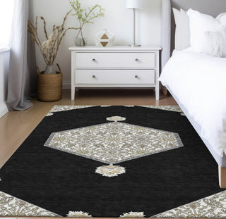 Piper Looms Chantille Oriental ACN1011 Black Machine Washable Area Rug Lifestyle Image Feature