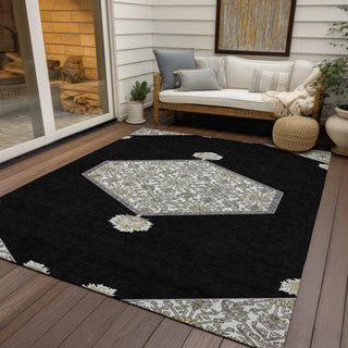 Piper Looms Chantille Oriental ACN1011 Black Machine Washable Area Rug Outdoor Lifestyle Image Feature
