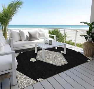 Piper Looms Chantille Oriental ACN1011 Black Machine Washable Area Rug Outdoor Lifestyle Image Feature