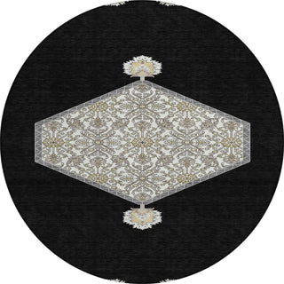 Piper Looms Chantille Oriental ACN1011 Black Machine Washable Area Rug Round Main Image