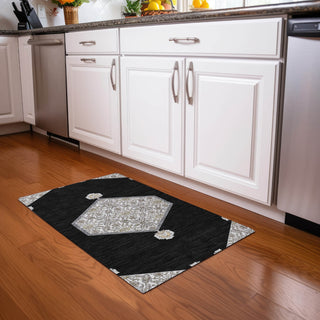Piper Looms Chantille Oriental ACN1011 Black Machine Washable Area Rug Scatter Lifestyle Image Feature