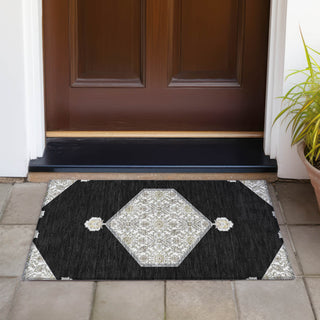 Piper Looms Chantille Oriental ACN1011 Black Machine Washable Area Rug Scatter Outdoor Lifestyle Image Feature