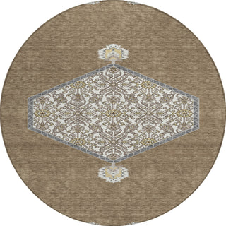 Piper Looms Chantille Oriental ACN1011 Brown Machine Washable Area Rug Round Main Image