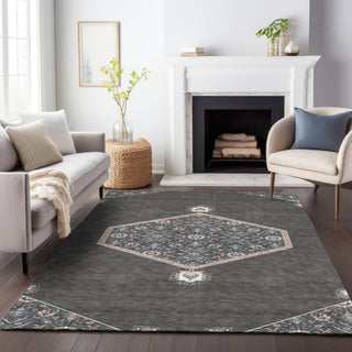 Piper Looms Chantille Oriental ACN1011 Charcoal Machine Washable Area Rug Lifestyle Image Feature