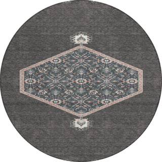 Piper Looms Chantille Oriental ACN1011 Charcoal Machine Washable Area Rug Round Main Image