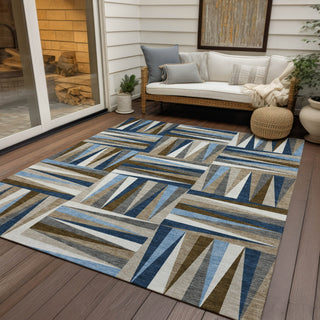 Piper Looms Chantille Squares ACN1012 Navy Machine Washable Area Rug Outdoor Lifestyle Image Feature