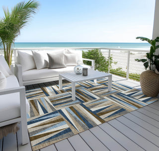 Piper Looms Chantille Squares ACN1012 Navy Machine Washable Area Rug Outdoor Lifestyle Image Feature