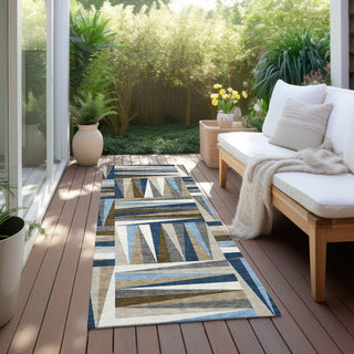 Piper Looms Chantille Squares ACN1012 Navy Machine Washable Area Rug Runner Outdoor Lifestyle Image Feature