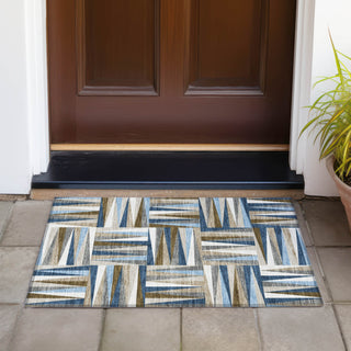 Piper Looms Chantille Squares ACN1012 Navy Machine Washable Area Rug Scatter Outdoor Lifestyle Image Feature