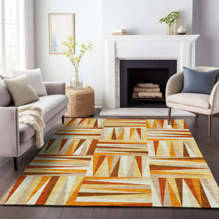 Piper Looms Chantille Squares ACN1012 Orange Machine Washable Area Rug Lifestyle Image Feature
