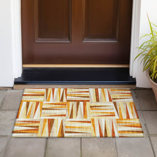 Piper Looms Chantille Squares ACN1012 Orange Machine Washable Area Rug Scatter Outdoor Lifestyle Image Feature