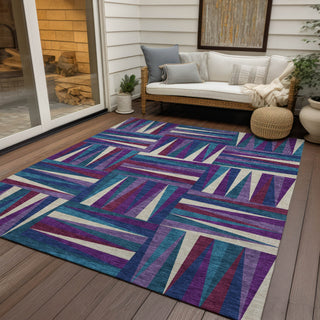 Piper Looms Chantille Squares ACN1012 Purple Machine Washable Area Rug Outdoor Lifestyle Image Feature