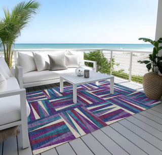 Piper Looms Chantille Squares ACN1012 Purple Machine Washable Area Rug Outdoor Lifestyle Image Feature