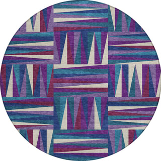 Piper Looms Chantille Squares ACN1012 Purple Machine Washable Area Rug Round Main Image