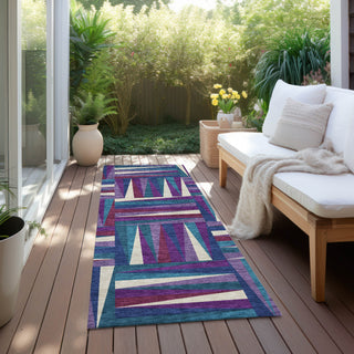 Piper Looms Chantille Squares ACN1012 Purple Machine Washable Area Rug Runner Outdoor Lifestyle Image Feature