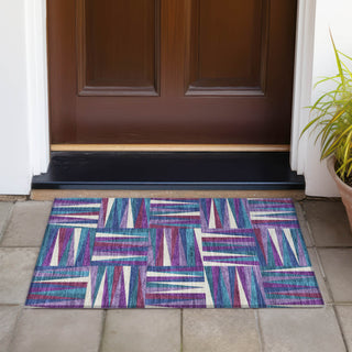 Piper Looms Chantille Squares ACN1012 Purple Machine Washable Area Rug Scatter Outdoor Lifestyle Image Feature