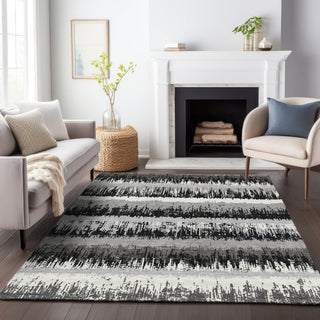Piper Looms Chantille Stripes ACN1013 Black Machine Washable Area Rug Lifestyle Image Feature
