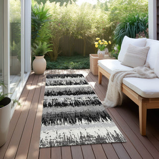 Piper Looms Chantille Stripes ACN1013 Black Machine Washable Area Rug Runner Outdoor Lifestyle Image Feature