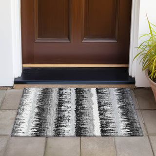 Piper Looms Chantille Stripes ACN1013 Black Machine Washable Area Rug Scatter Outdoor Lifestyle Image Feature