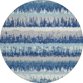 Piper Looms Chantille Stripes ACN1013 Blue Machine Washable Area Rug Round Main Image