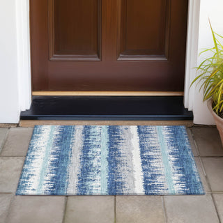 Piper Looms Chantille Stripes ACN1013 Blue Machine Washable Area Rug Scatter Outdoor Lifestyle Image Feature