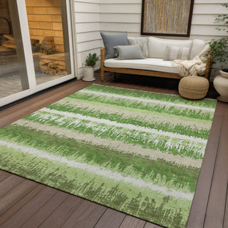 Piper Looms Chantille Stripes ACN1013 Green Machine Washable Area Rug Outdoor Lifestyle Image Feature
