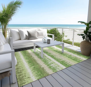 Piper Looms Chantille Stripes ACN1013 Green Machine Washable Area Rug Outdoor Lifestyle Image Feature