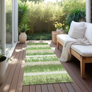 Piper Looms Chantille Stripes ACN1013 Green Machine Washable Area Rug Runner Outdoor Lifestyle Image Feature