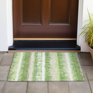Piper Looms Chantille Stripes ACN1013 Green Machine Washable Area Rug Scatter Outdoor Lifestyle Image Feature