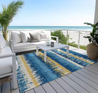 Piper Looms Chantille Stripes ACN1013 Navy Machine Washable Area Rug Outdoor Lifestyle Image Feature