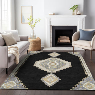 Piper Looms Chantille Oriental ACN1014 Black Machine Washable Area Rug Lifestyle Image Feature