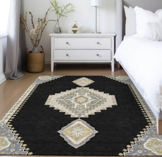 Piper Looms Chantille Oriental ACN1014 Black Machine Washable Area Rug Lifestyle Image Feature