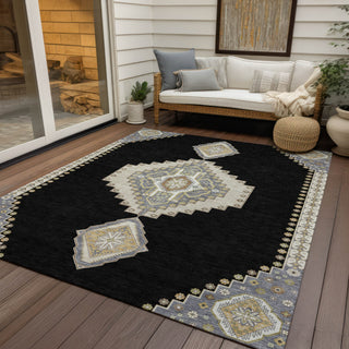 Piper Looms Chantille Oriental ACN1014 Black Machine Washable Area Rug Outdoor Lifestyle Image Feature