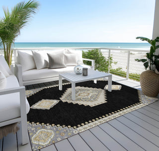 Piper Looms Chantille Oriental ACN1014 Black Machine Washable Area Rug Outdoor Lifestyle Image Feature