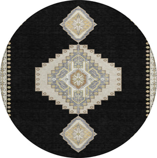 Piper Looms Chantille Oriental ACN1014 Black Machine Washable Area Rug Round Main Image