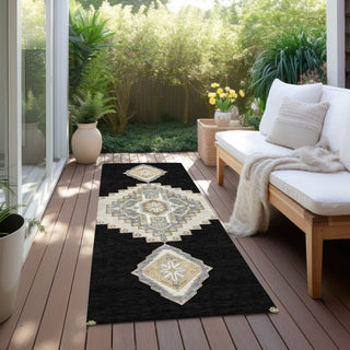 Piper Looms Chantille Oriental ACN1014 Black Machine Washable Area Rug Runner Outdoor Lifestyle Image Feature