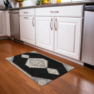 Piper Looms Chantille Oriental ACN1014 Black Machine Washable Area Rug Scatter Lifestyle Image Feature