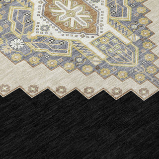 Piper Looms Chantille Oriental ACN1014 Black Machine Washable Area Rug Swatch Image
