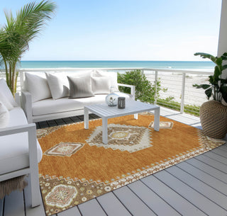 Piper Looms Chantille Oriental ACN1014 Copper Machine Washable Area Rug Outdoor Lifestyle Image Feature