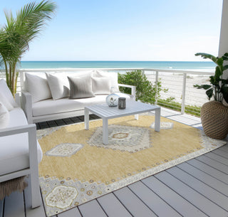 Piper Looms Chantille Oriental ACN1014 Gold Machine Washable Area Rug Outdoor Lifestyle Image Feature