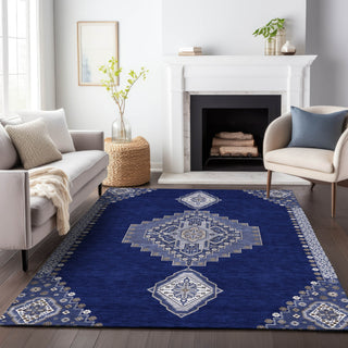 Piper Looms Chantille Oriental ACN1014 Navy Machine Washable Area Rug Lifestyle Image Feature