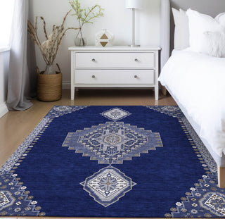 Piper Looms Chantille Oriental ACN1014 Navy Machine Washable Area Rug Lifestyle Image Feature