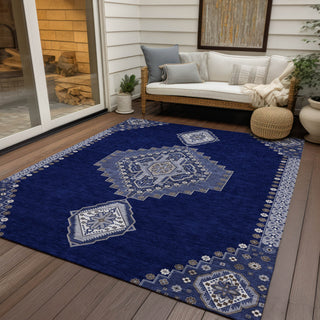 Piper Looms Chantille Oriental ACN1014 Navy Machine Washable Area Rug Outdoor Lifestyle Image Feature