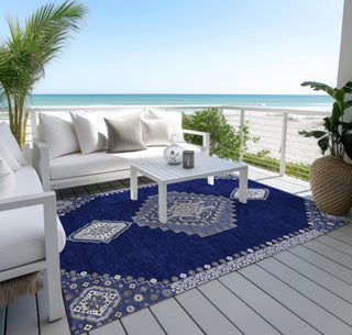 Piper Looms Chantille Oriental ACN1014 Navy Machine Washable Area Rug Outdoor Lifestyle Image Feature