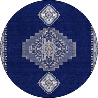 Piper Looms Chantille Oriental ACN1014 Navy Machine Washable Area Rug Round Main Image