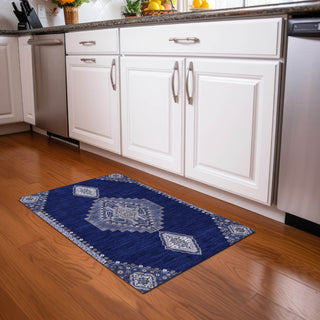Piper Looms Chantille Oriental ACN1014 Navy Machine Washable Area Rug Scatter Lifestyle Image Feature