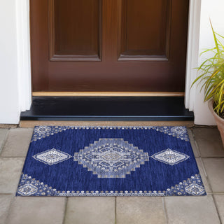 Piper Looms Chantille Oriental ACN1014 Navy Machine Washable Area Rug Scatter Outdoor Lifestyle Image Feature