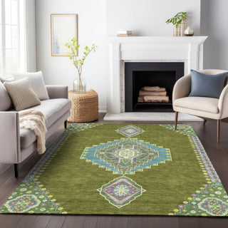 Piper Looms Chantille Oriental ACN1014 Olive Machine Washable Area Rug Lifestyle Image Feature